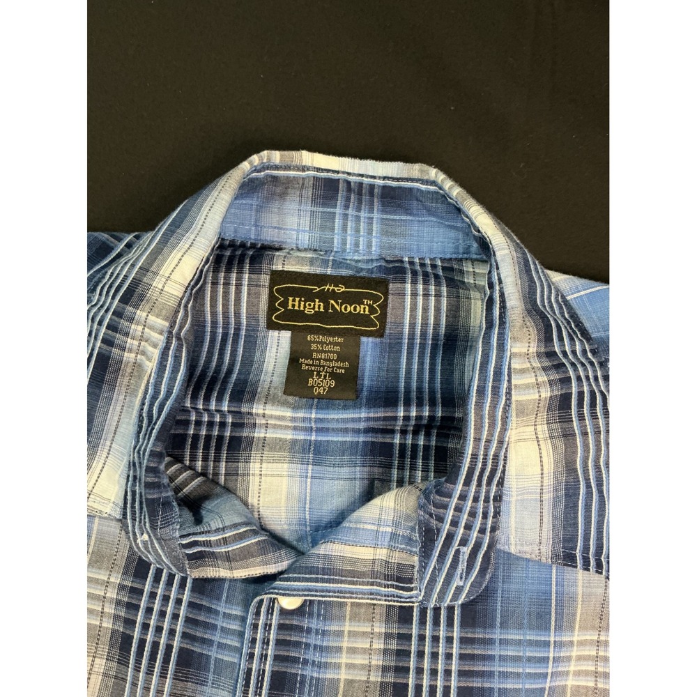 High Noon Mens Blue Plaid Short Sleeve Western Snap Button Shirt Size L TL